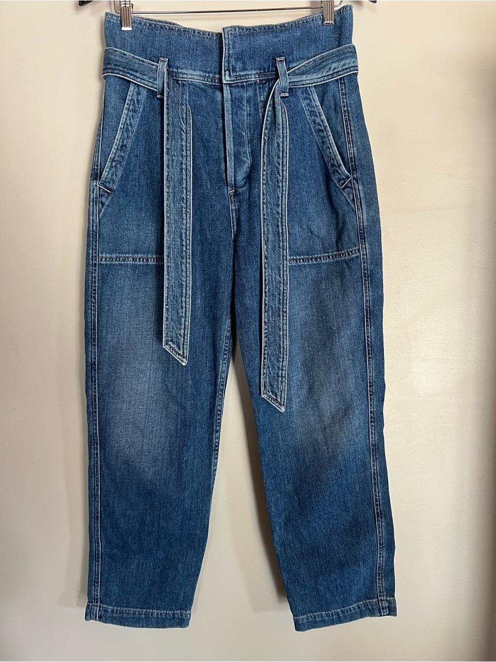 Citizens of Humanity Noelle Size 27 High Rise Belted Tapered Crop Jeans Blue